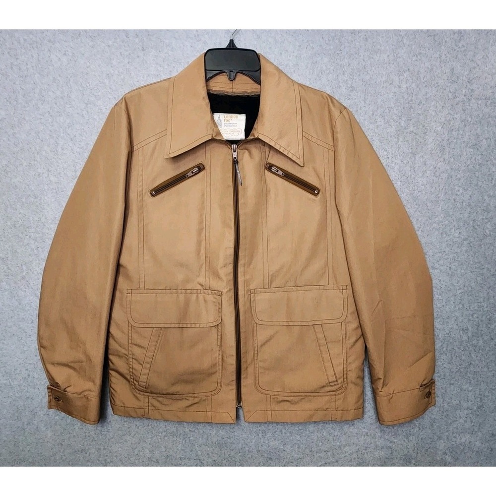 Vintage London Fog Mens 40 Tan Cargo Utility Field Jacket Chore Coat Fur Lining